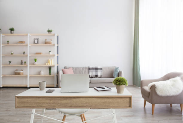 istock Home office, remote job in modern interior and workplace 1309238634