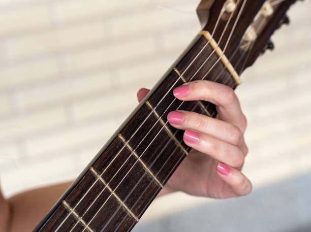istock Crop female musician playing guitar 1309239867