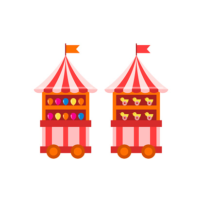 Balloons darts, carnival trolley concept - vector illustration.