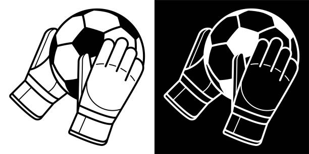 ゴールキーパーの手袋をした手がサッカーボールを持っています。サッカーゴールキーパー保護具。白い背景上の分離ベクトル - catching football human hand ball点のイラスト素材／クリップアート素材／マンガ素材／アイコン素材