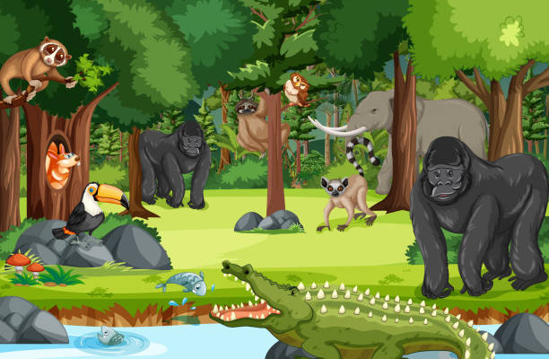 istock Wild animal cartoon character in the forest scene 1309242719