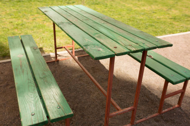 istock Wooden bench and table at the yard 1309243523
