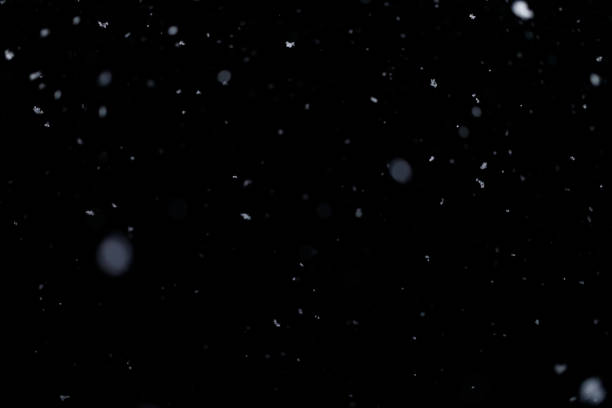 istock Real falling snow on black background for blending modes in ps. Ver 02 - few snowflakes in blur 1309244167