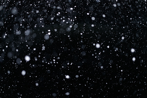 Real falling snow on black background for blending modes in ps. Ver 01 - many snowflakes in blur