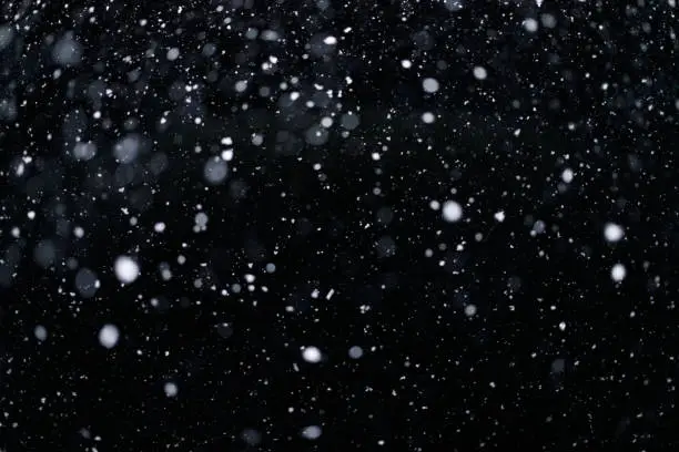 Real falling snow on black background for blending modes in ps. Ver 01 - many snowflakes in blur.