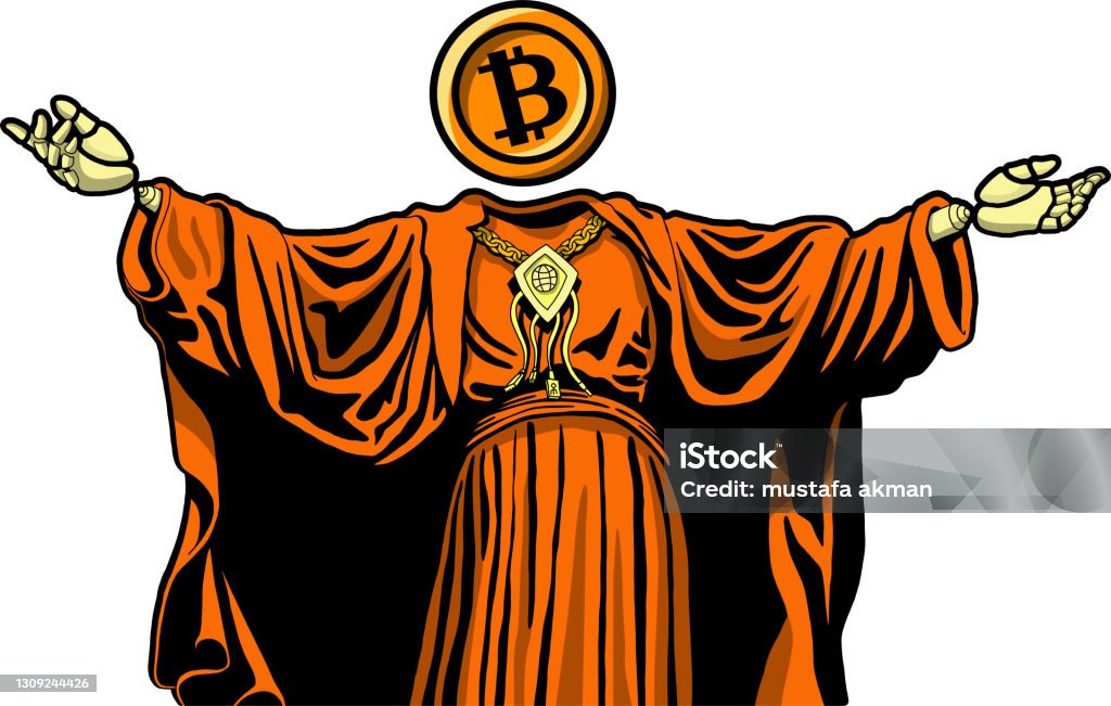 Bitcoin: The Social Solidarity Economy Messiah. cryptocurrency, blockchain, investment Bitcoin stock vector