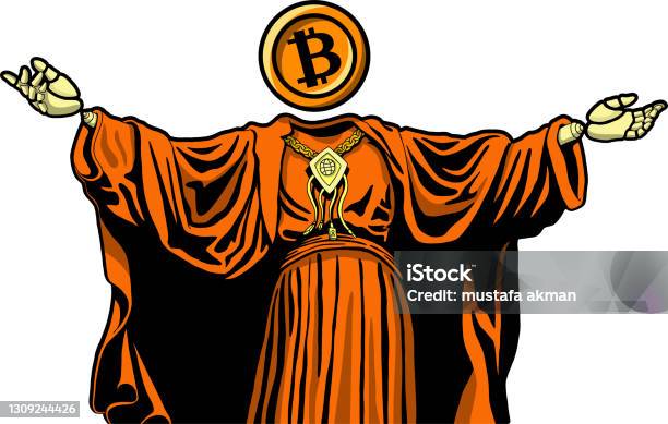 Bitcoin The Social Solidarity Economy Messiah Cryptocurrency Blockchain Investment Stock Illustration - Download Image Now