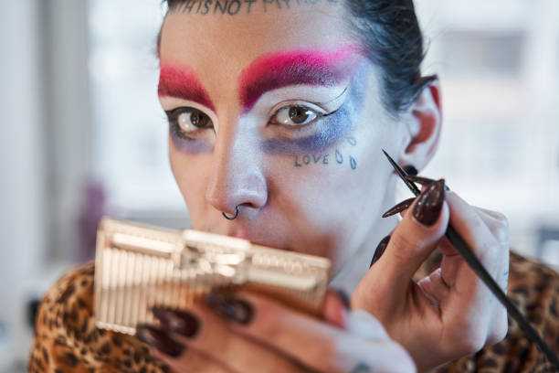 istock Drag queen with long nails applying eye shadows at his eyelids 1309247045