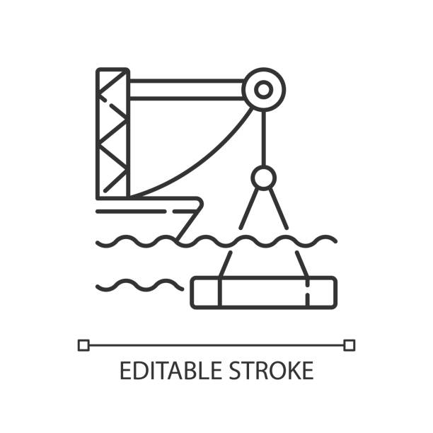 Underwater construction linear icon Underwater construction linear icon. Marine construction industry. Placing concrete under water. Thin line customizable illustration. Contour symbol. Vector isolated outline drawing. Editable stroke natural gas pipeline clip art stock illustrations