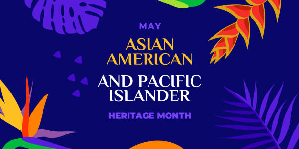 Asian American and Pacific Islander Heritage Month. Vector banner for social media, card, poster. Illustration with text, tropical plants. Asian Pacific American Heritage Month horizontal composition Asian American and Pacific Islander Heritage Month. Vector banner for social media, card, poster. Illustration with text, tropical plants. Asian Pacific American Heritage Month horizontal composition. social history illustrations stock illustrations