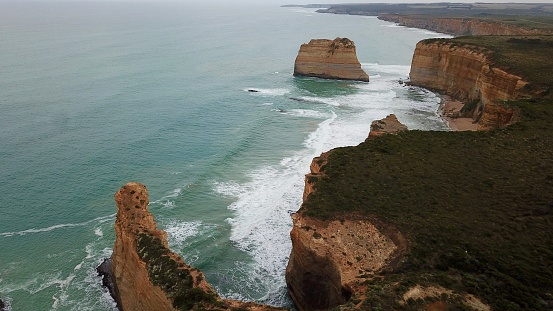 Aerial shots of the coastline along the Great Ocean Road, in Victoria, Australia.