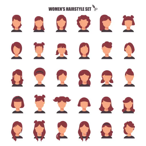 Vector illustration of Female hairstyle cartoon,monochrom icons in set collection for design. Stylish haircut vector symbol stock web illustration