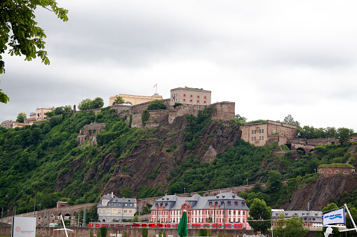 Fortress and castle Ehrenbreitstein in Koblenz above river Rhine