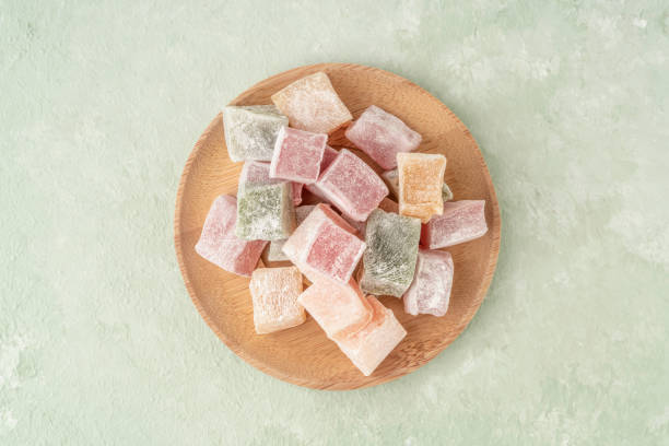 istock colorful Turkish delights on the plate on green 1309262290