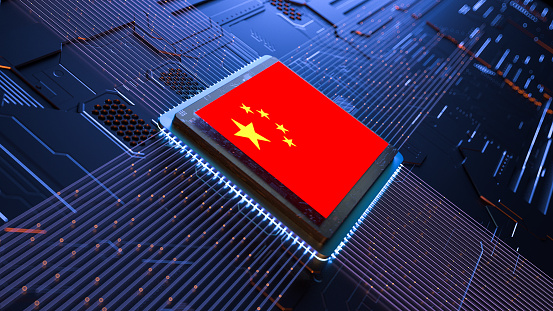 Central Computer Processor with chinese flag,3d render
