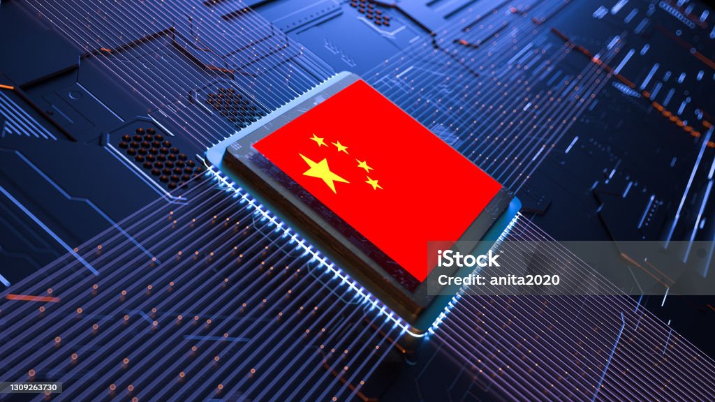 Central Computer Processor with chinese flag,3d render China - East Asia Stock Photo