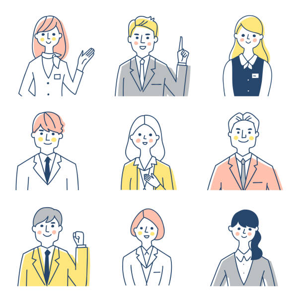 ilustrações de stock, clip art, desenhos animados e ícones de 9 smiling business people - rececionista ilustrações