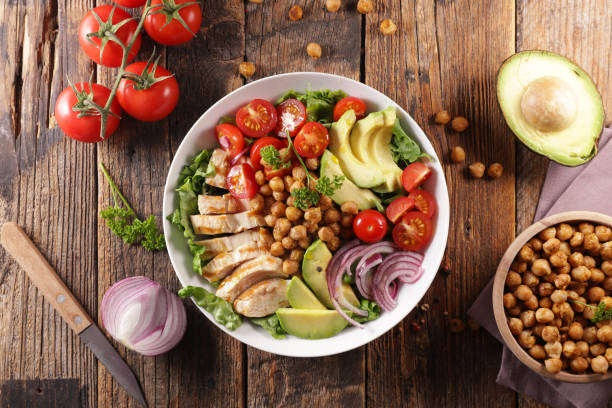 istock buddha bowl with chicken and vegetable salad 1309266339
