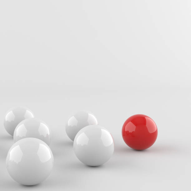 istock Leadership concept, red leader ball leading white balls, on white background with empty copy space 1309266722