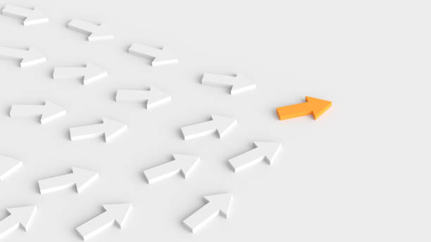 istock Leadership concept, orange leader arrow leading white arrows, on white background 1309266743