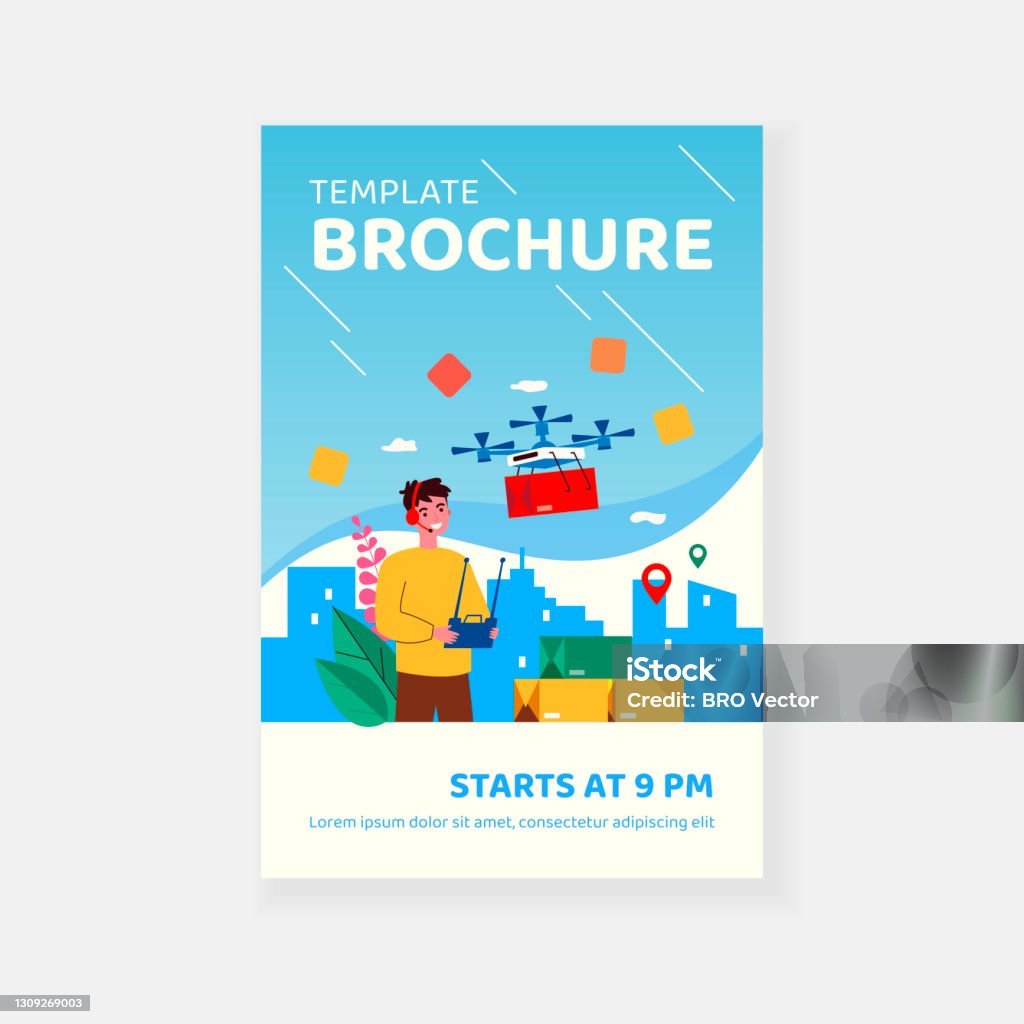 Delivery Man Using Remote Cheerful Delivery Manager Controlling Drone Carrying Box Stock ...