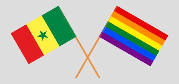 Vector illustration of Crossed flags of Senegal and LGBTQ