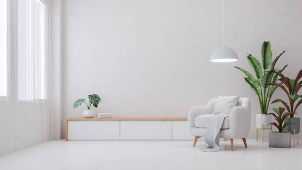 istock Living room interior with plant and white armchair.3d rendering 1309272191