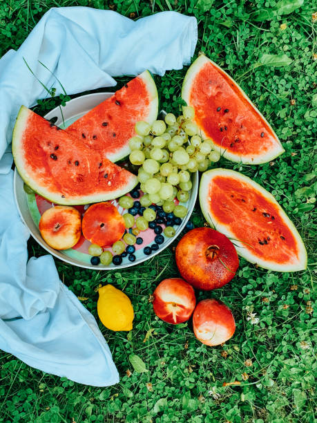 istock Fruits watermelons grapes peaches pomegranate 1309273631