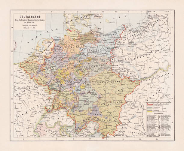 карта германии в 1789 году, литография, опубликованная в 1893 году - prussia stock illustrations