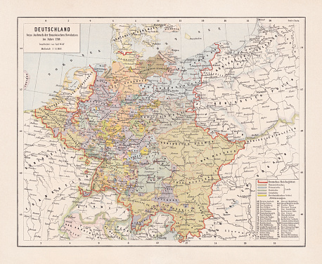 Map of Germany with the individual states at the outbreak of the French Revolution in 1789. Lithograph, published in 1893.