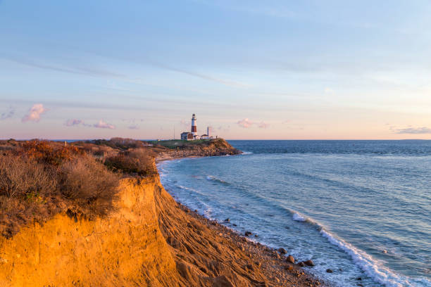 몬탁 포인트 라이트, 등대, 롱 아일랜드, 뉴욕, 서퍽 카운티 - the hamptons long island lighthouse 뉴스 사진 이미지