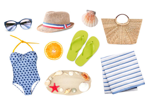 istock Summer items isolated on white, beach objects set.Vocation and tourism. 1309284241