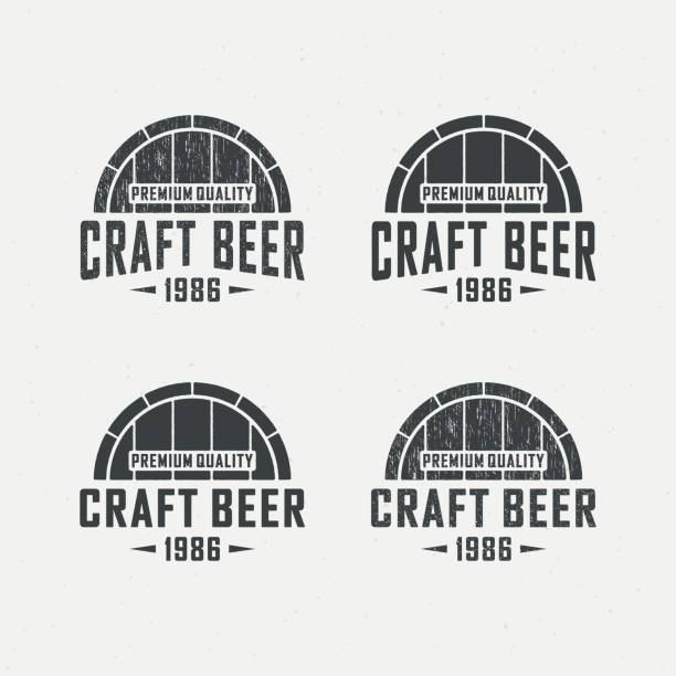 stockillustraties, clipart, cartoons en iconen met reeks kleurenillustraties van een vat, tekst op een achtergrond met een grungetextuur. - ton