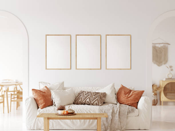 istock Frame & poster mockup in Boho style interior. 3d rendering, 3d illustration 1309286073