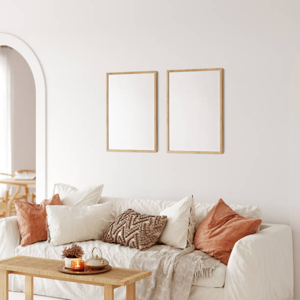 istock Frame & poster mockup in Boho style interior. 3d rendering, 3d illustration 1309286680