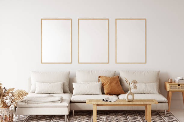 istock Frame & poster mockup in Boho style interior. 3d rendering, 3d illustration 1309286718