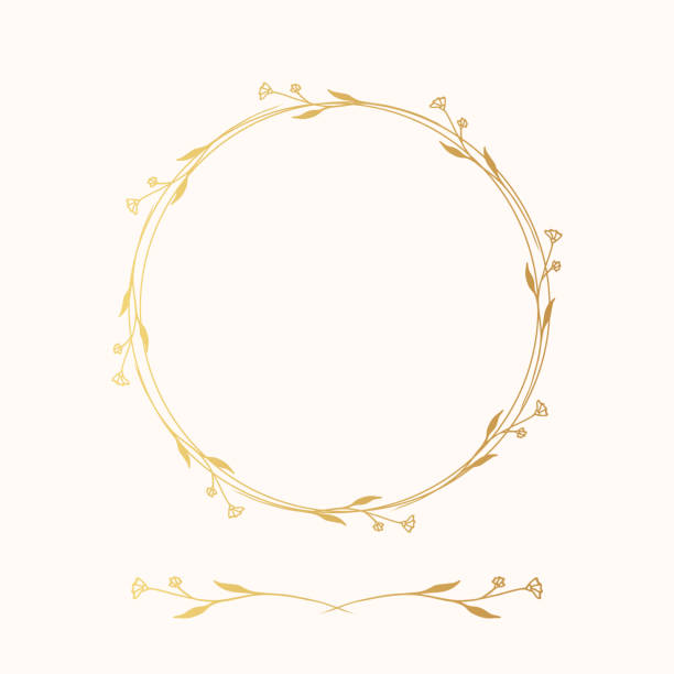 istock Gold floral wedding wreath and divider. Vector isolated botanical border. Golden flourish frame. 1309286975