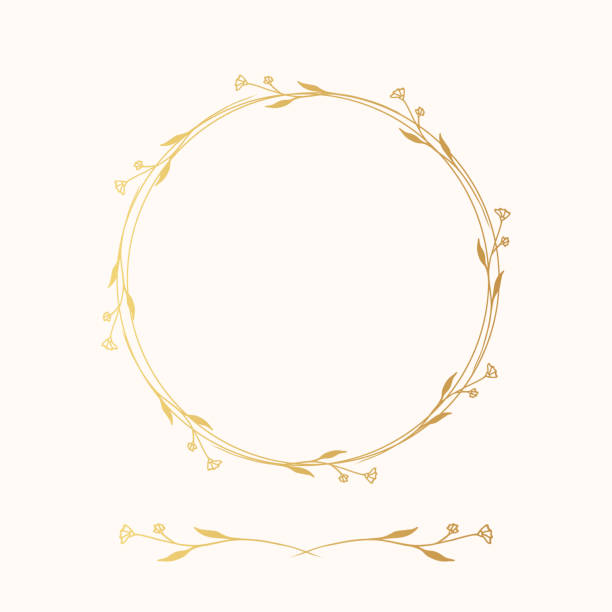 Gold floral wedding wreath and divider. Vector isolated botanical border. Golden flourish frame. Gold floral wedding wreath and divider. Vector isolated botanical border. Golden flourish frame. embellishment stock illustrations
