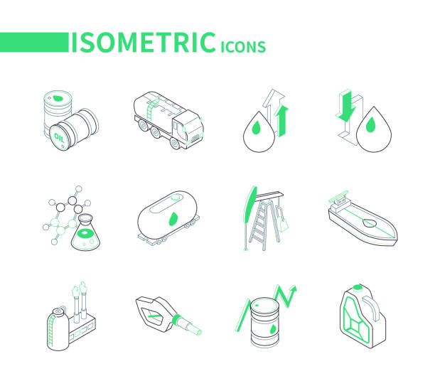 ilustrações de stock, clip art, desenhos animados e ícones de oil industry - modern line isometric icons set - botija de gas