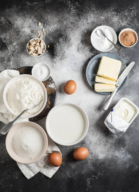 istock Ingredients for cooking: milk, sugar, flour, eggs, salt, butter. Cooking time 1309292846