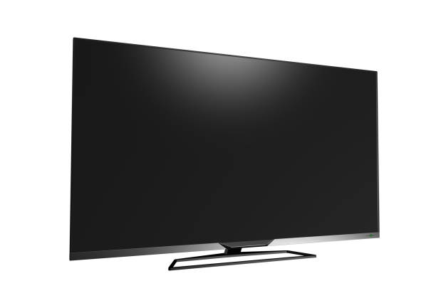 istock Black LED tv television screen mockup  mock up, blank on white wall background 1309293583