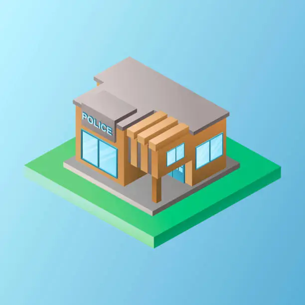 Vector illustration of Vector isolated image in isometric style. Volumetric police station building, architecture and the concept of a modern city. Design decorative elements on the theme of modern life.