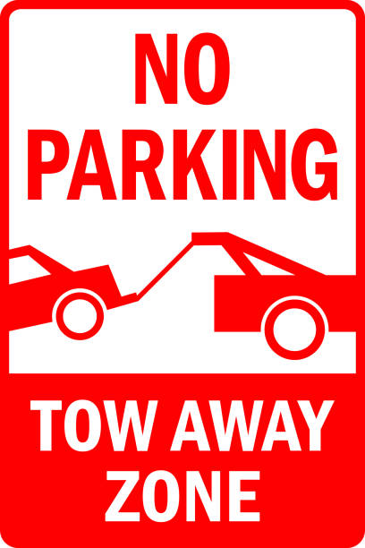 ilustraciones, imágenes clip art, dibujos animados e iconos de stock de no hay señal de zona de remolque de estacionamiento. - towing away
