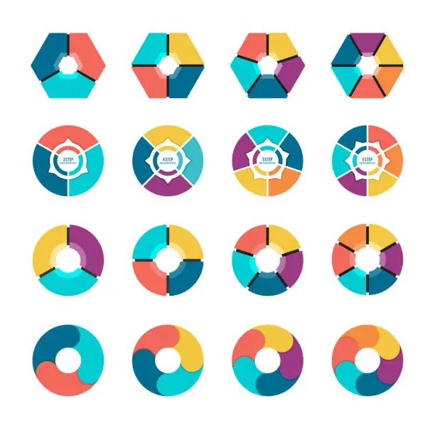 Vector illustration of Colorful pie chart collection with 3,4,5,6 sections or steps