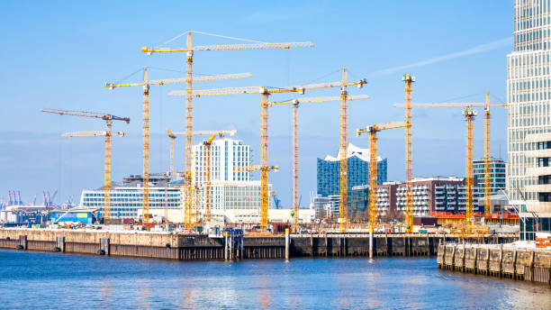 Large construction site in the Hafencity of Hamburg