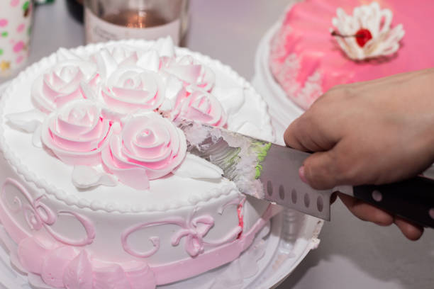 istock a woman cuts a cake with a knife 1309303411