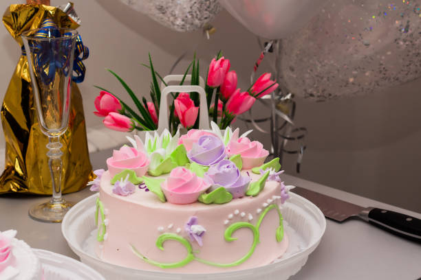 sweet colored cake for celebration of birthday