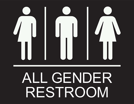 All gender restroom sign. White on Light Black background. Perfect for business concepts, mall, restaurant and office.