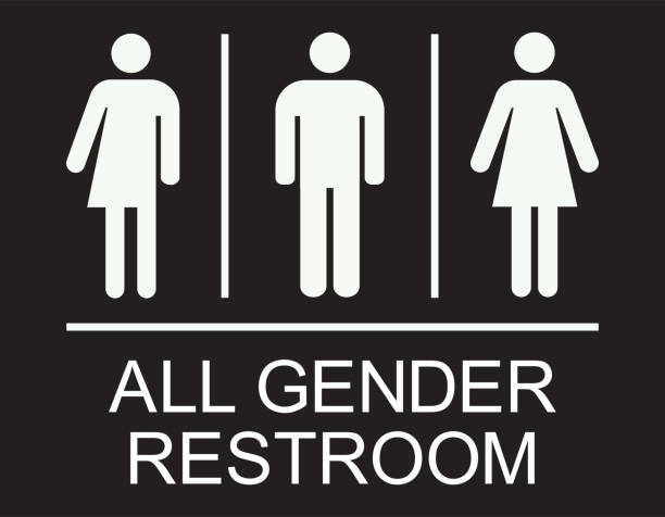 All gender restroom sign. All gender restroom sign. White on Light Black background. Perfect for business concepts, mall, restaurant and office. utility room stock illustrations