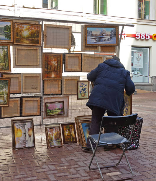 Moscow, Russia. April 14, 2019 Trade in paintings on the Arbat